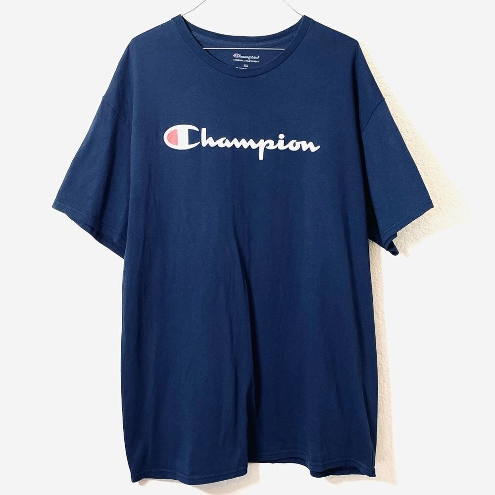 Champion Logo Graphic Tee Shirt Navy Blue Red